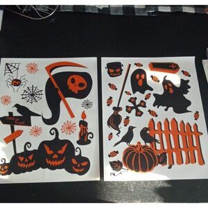 8 sheets Halloween cling stickers skeleton bats witch werewolf owl tombstone